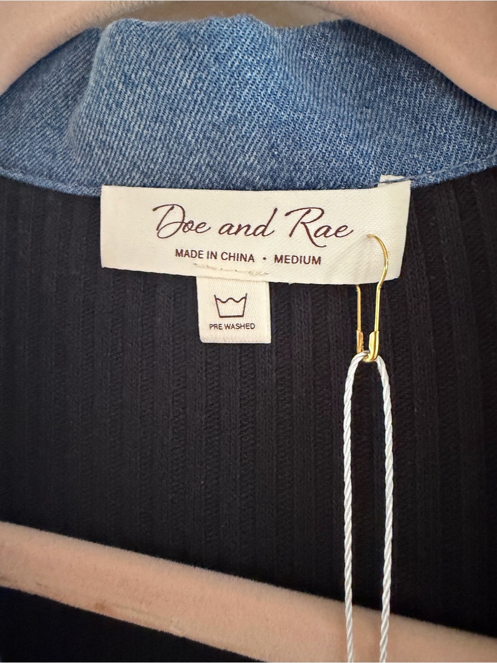 Doe & Rae Black Ribbed Mini Dress with Blue Trim - Picture 3 of 4